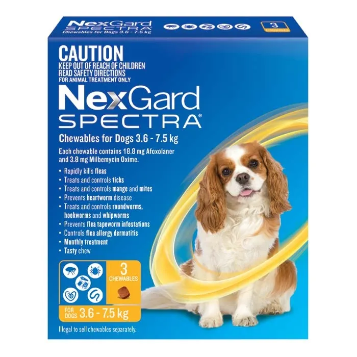Nexgard Spectra for Small Dogs - Yellow Pack 8 - 16 lbs (3.5 - 7.5 kg)