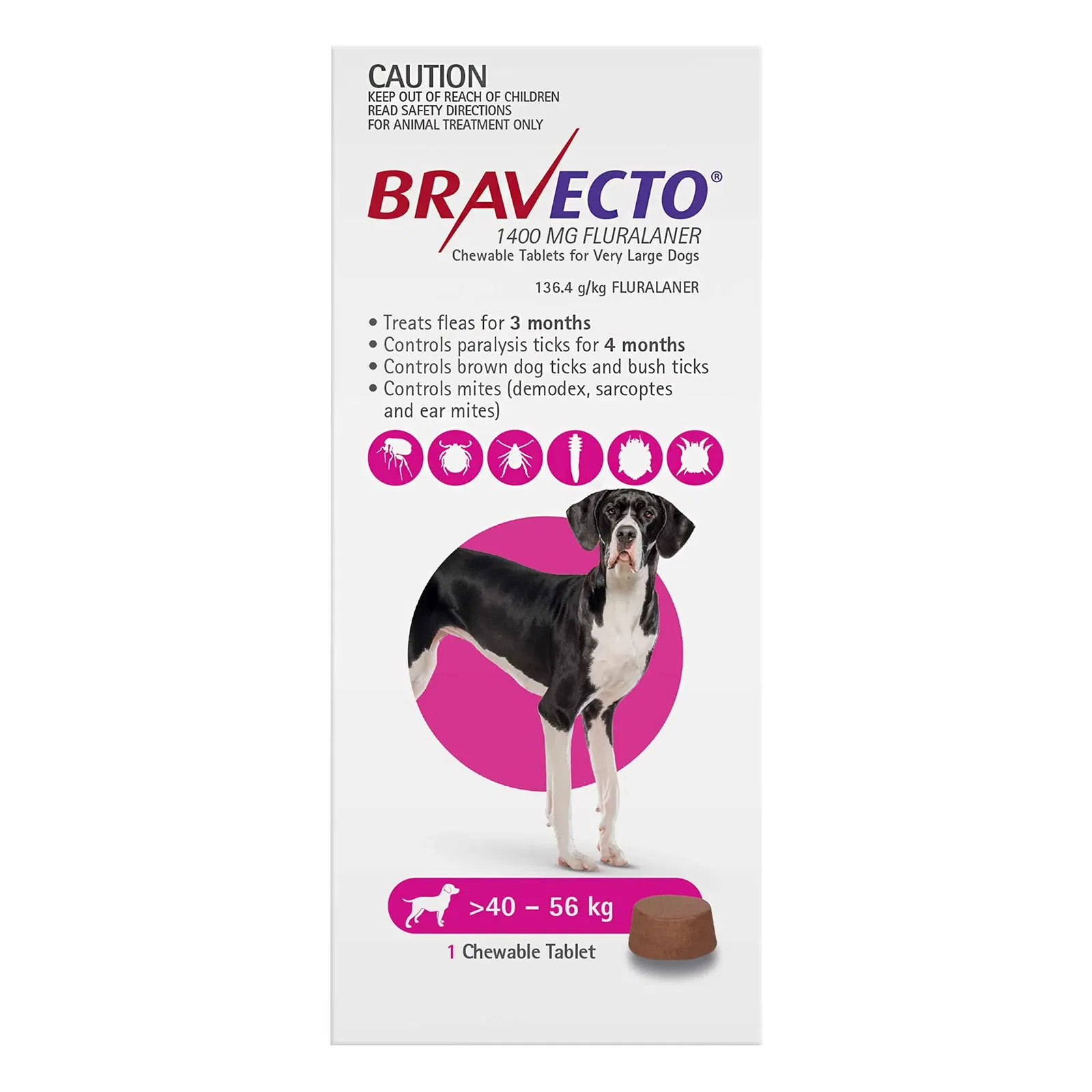 Bravecto Chew For Extra Large Dogs - Pink (88-123 lbs) (40-56 kg)