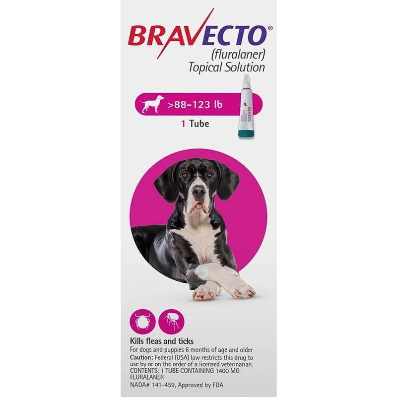 Bravecto Topical for Dog 88-123 lbs (40-56 kg) (Pink) - 1/2 Pack, 12-Week Flea & Tick Prevention