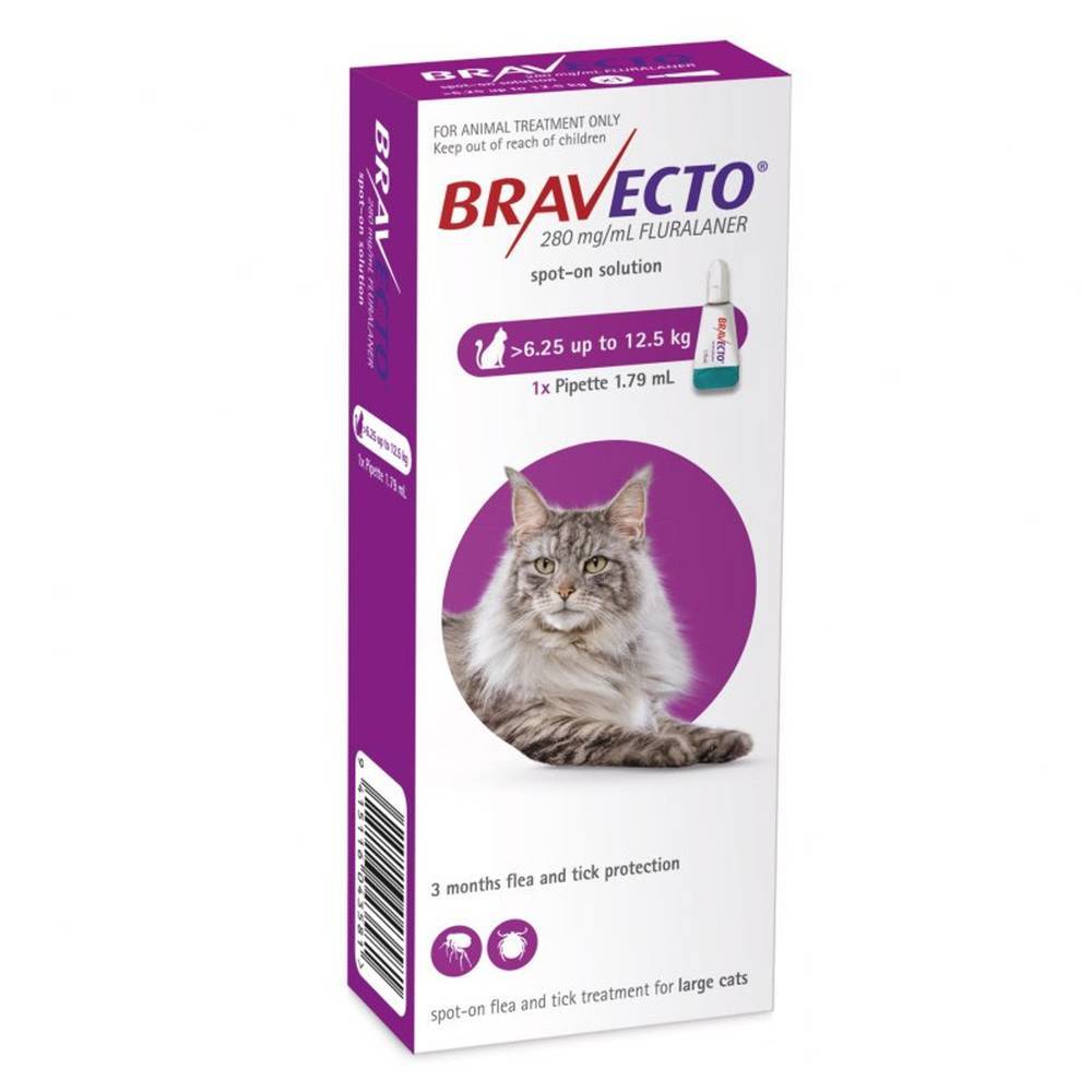 Bravecto Spot-on for Cats 14-28 lbs (6.25-12.5 kg) - 1/2 Pack, 12-Week Flea & Tick Prevention