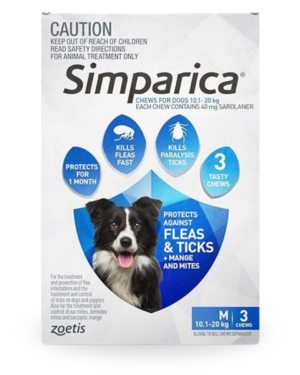 Simparica for Dogs – Blue 3 Pack (22.1-44 lbs) (10-20 kg) 3 pack Simparica for Dogs - Blue 3 Pack (22.1-44 lbs) (10-20 kg)