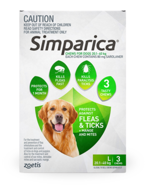 Simparica for Dogs - Green 3 Pack (44.1-88 lbs) (20-40 kg)