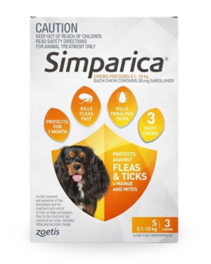 Simparica for Dogs – Orange 3 Pack (11.1-22 lbs) (5-10 kg) 3 pack Simparica for Dogs - Orange 3 Pack (11.1-22 lbs) (5-10 kg)