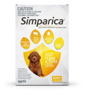 Simparica for Dogs - Yellow 3 Pack (2.8-5.5 lbs) (1.3-2.5 kg)