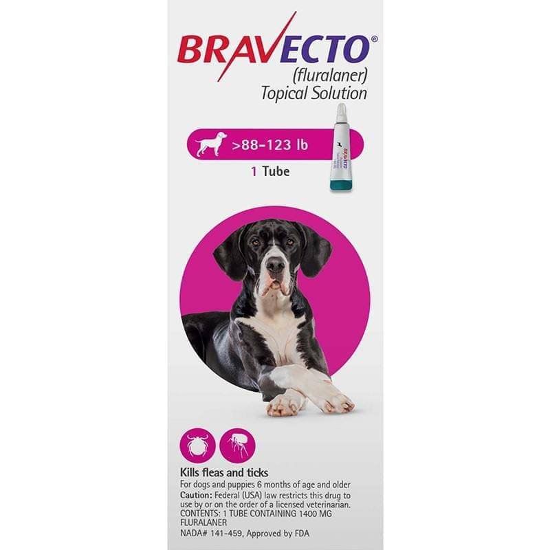 Bravecto Topical for Dog 88-123 lbs (40-56 kg) (Pink) - 1/2 Pack, 12-Week Flea & Tick Prevention