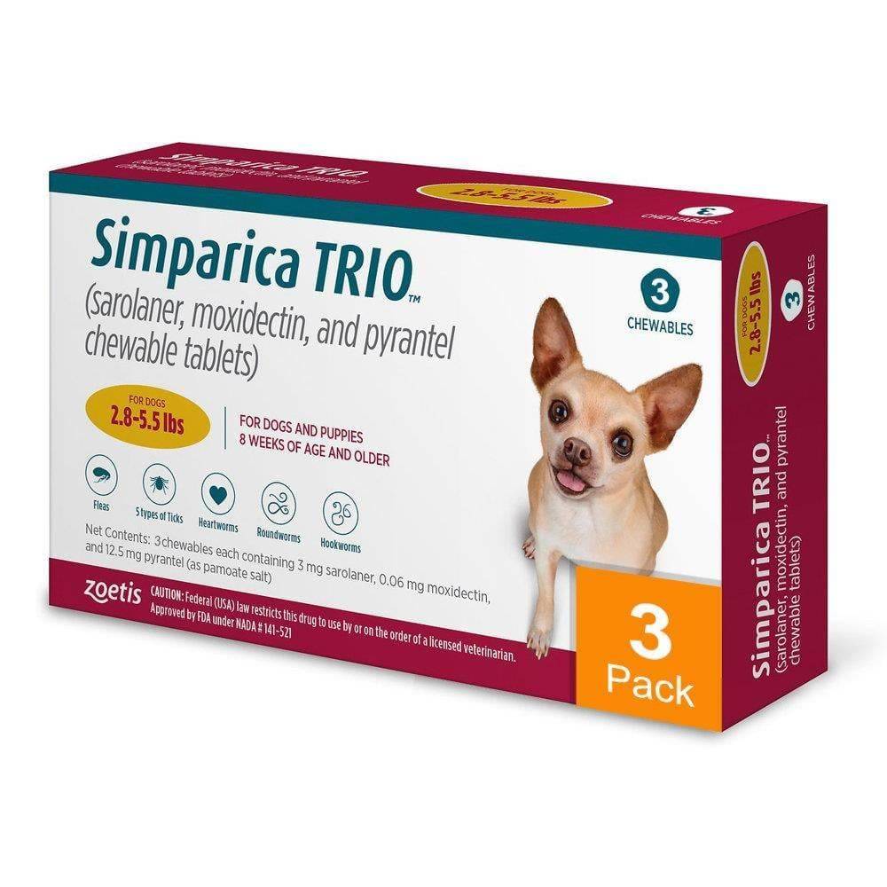 Simparica Trio for Dogs 2.8-5.5 lbs (1.25-2.5 kg) (Yellow)