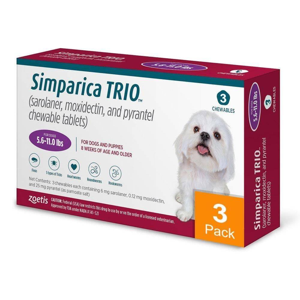 Simparica Trio for Dogs 5.6-11 lbs (2.5-5 kg) (Purple)